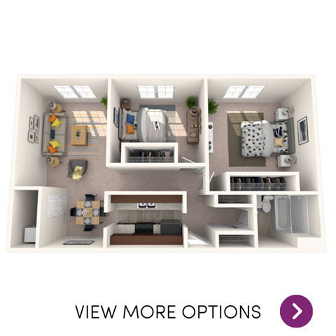 Floor plan for 2 beds, 1 bath, 805 sqft